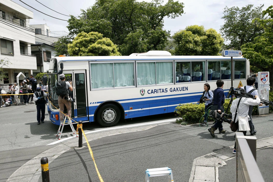 Most of the victims were elementary school girls who were lined up at a bus stop near Noborito Park in Kawasaki City. (Kyodo News via AP)