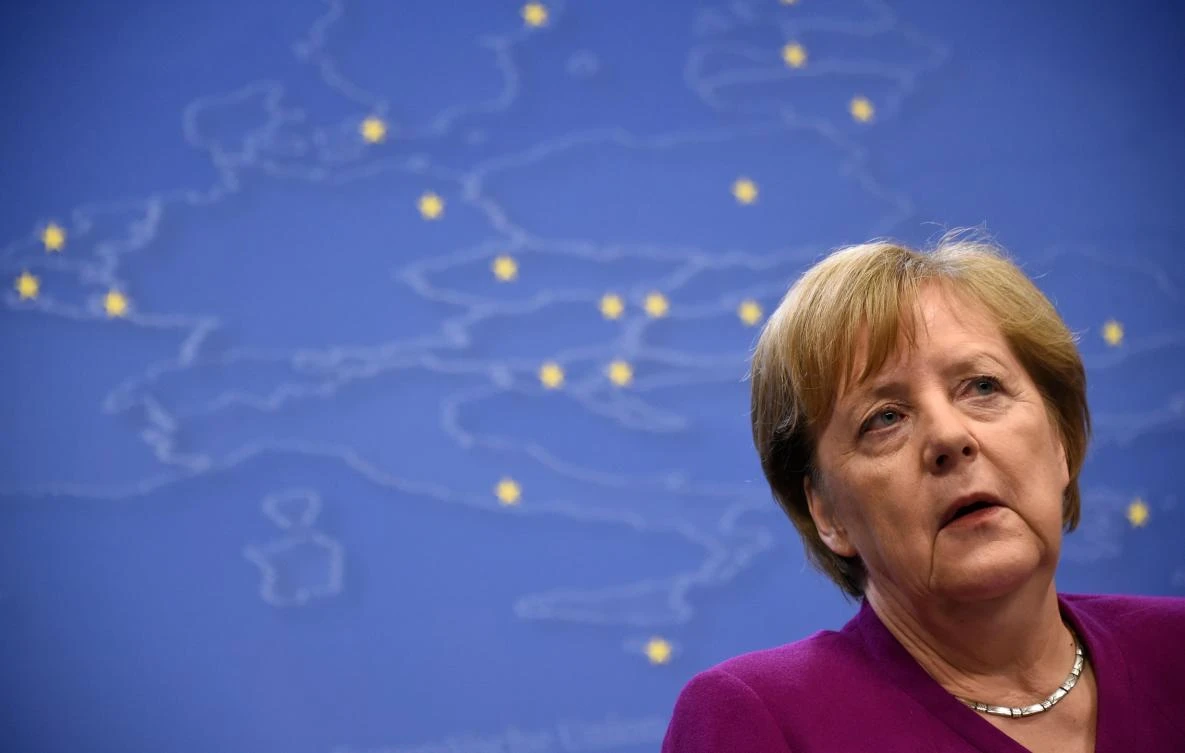 Germany’s Chancellor Angela Merkel gestures as she addresses media representatives after a European Union (EU) summit at EU Commission Headquarters in Brussels on May 28, 2019. (AFP/John Thys)