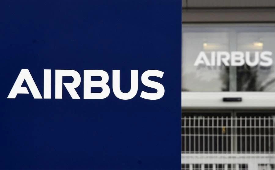The logo of European aircraft manufacturer Airbus outside entrance of the site of Airbus' Wings Campus in Blagnac. (AFP)(File/AFP)