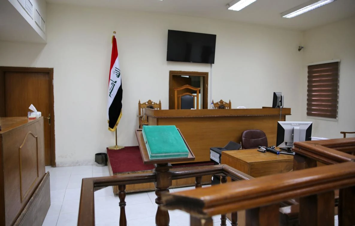 A picture shows a courtroom at Baghdad’s Karkh main appeals court building in the western sector of the Iraqi capital on May 29, 2019 where French militants accused of belonging to Daesh are being tried. (AFP)