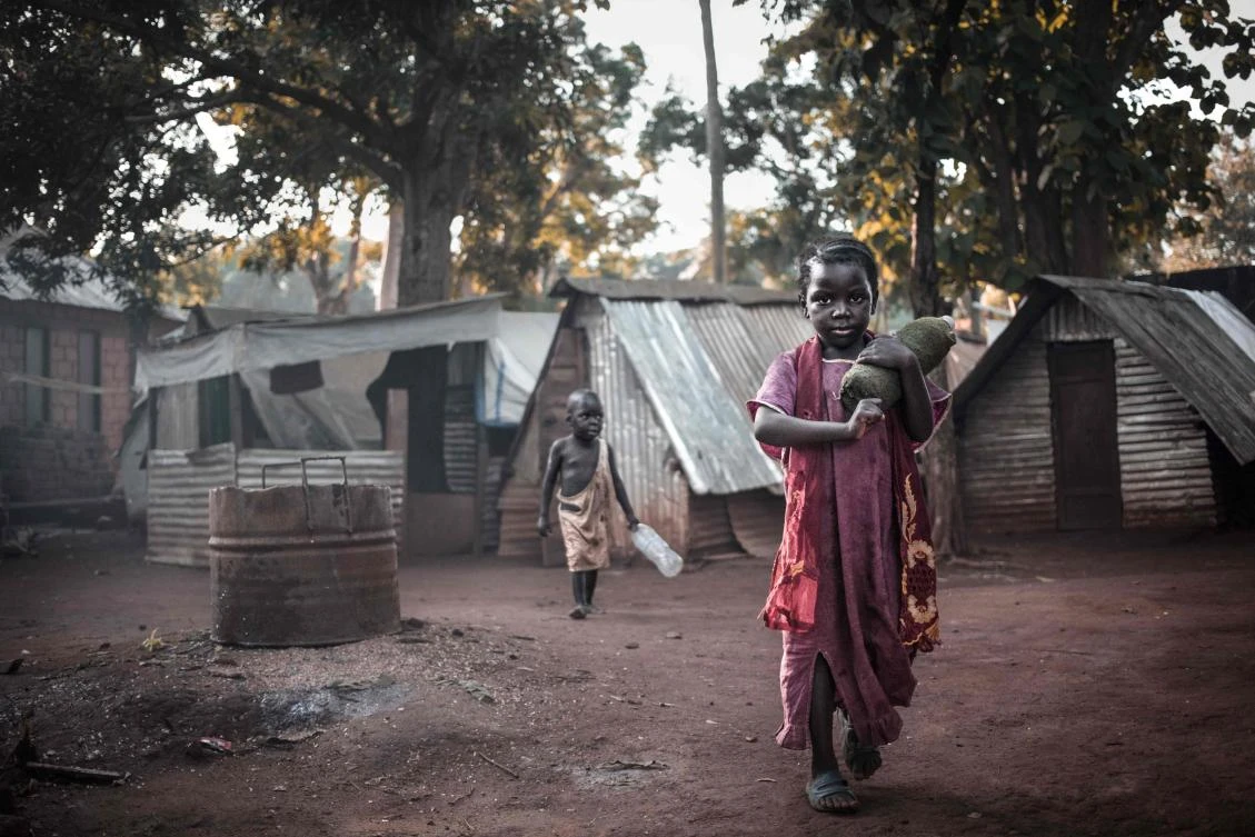 Two children play at the site of the "Petit Seminaire" in Bangassou on May 17, 2019. (AFP/Florent Vergnes)