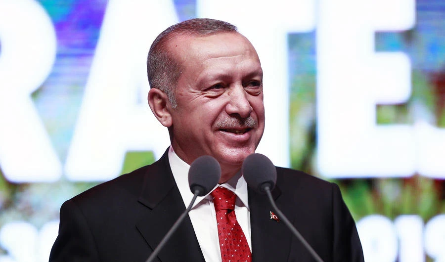 Turkey's President Recep Tayyip Erdogan addresses a conference on judicial reform strategy in Ankara, Turkey, on May 30, 2019. (Presidential Press Service via AP, Pool)
