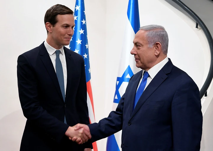 Israeli Prime Minister Banjamin Netanyahu (R) receives US presidential adviser Jared Kushner in Jerusalem on May 30, 2019. (AFP PHOTO / Matty Stern/US Embassy Jerusalem)