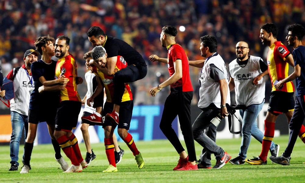 Esperance players celebrate after winning the CAF Champions League game against Wydad Casablanca at the Olympique de Rades Stadium in Rades, Tunisia, on June 1, 2019. (REUTERS/Zoubeir Souissi)