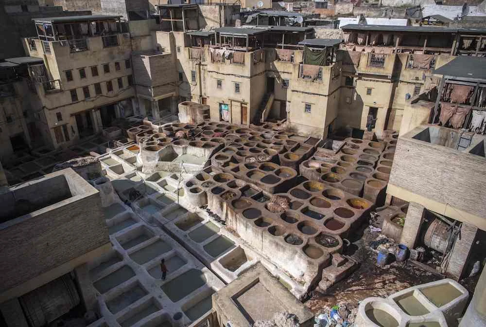 A view of the tannery in the 9th century walled medina in the ancient Moroccan city of Fez. Since 2013, €92 million of investments was poured into Fez to restore the medina and develop tourism. (AFP)