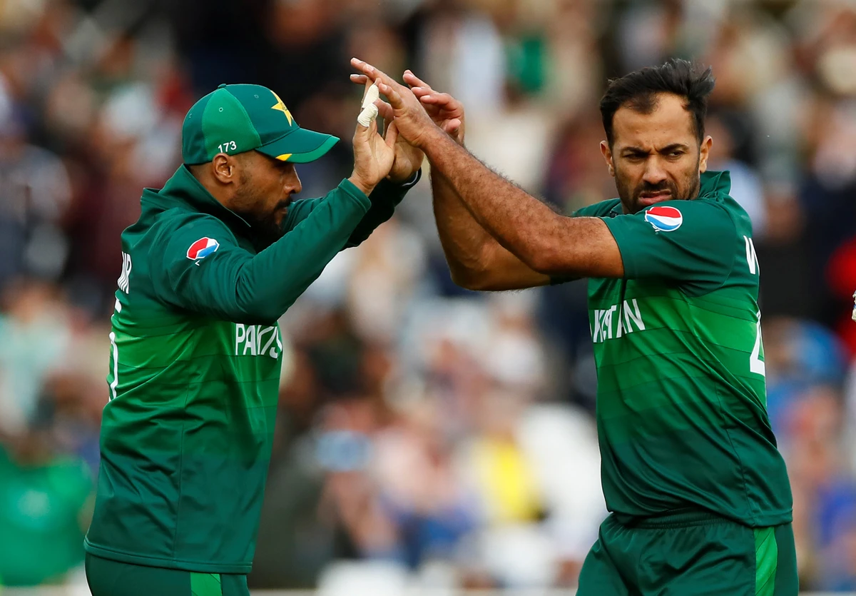 Pakistan's Wahab Riaz celebrates the wicket of England's Chris Woakes Action at Trent Bridge, Nottingham, on June 3, 2019. (Reuters)