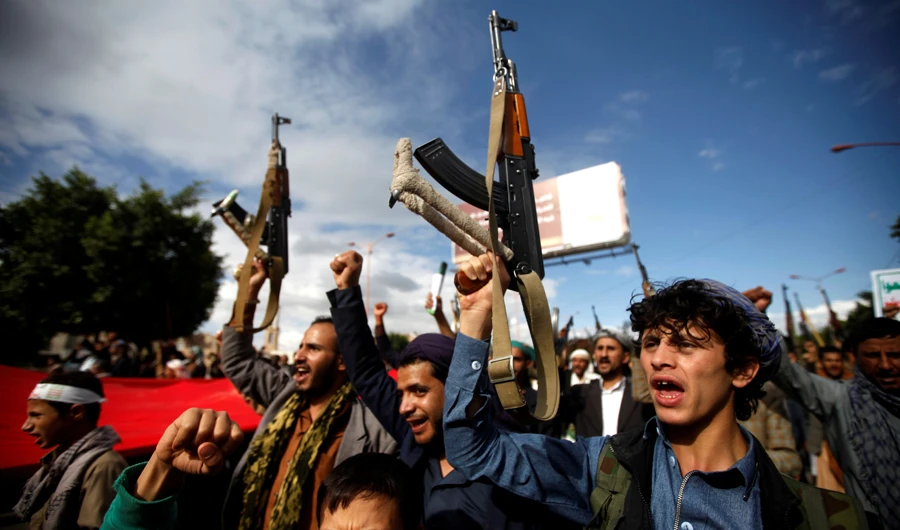 Supporters of the Houthi movement take part in a protest in Sanaa, Yemen. (Reuters)