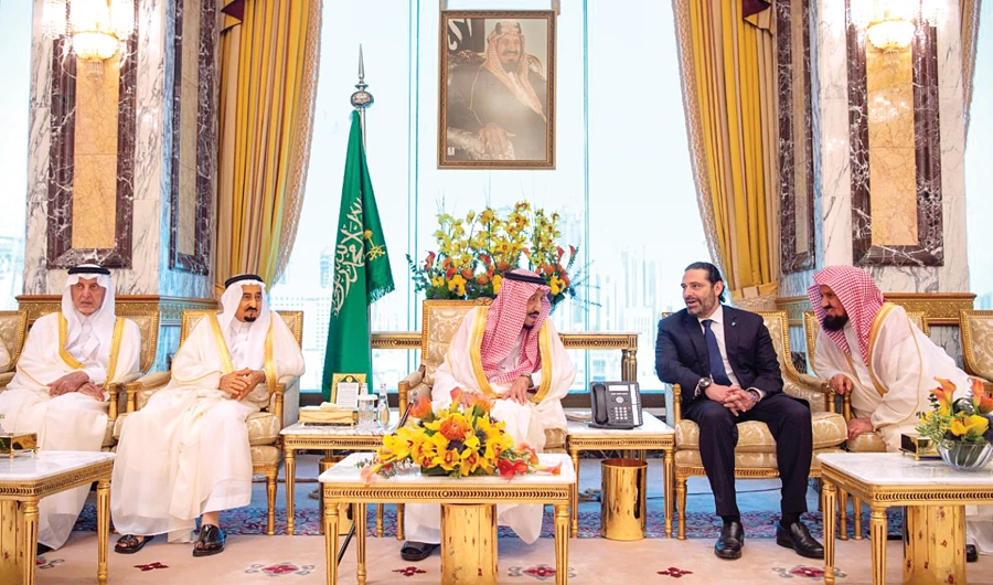 King Salman receives Lebanese Prime Minister Saad Hariri as well as scholars, sheikhs, senior civil servants and military officials who came to congratulate him on Eid Al-Fitr at Al-Safa Palace in Makkah. (SPA)