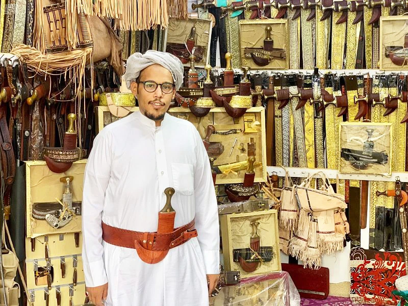 A Saudi man is seen at his dagger shop in Najran. (SPA)