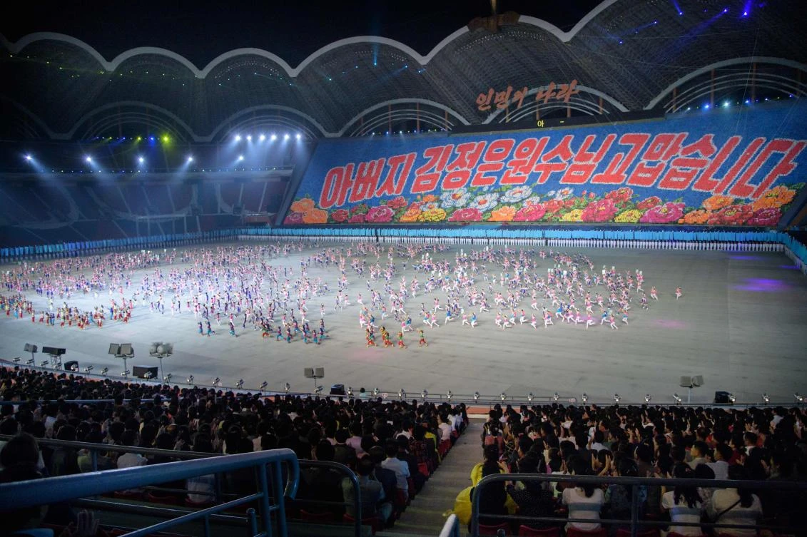 Kim Jong Un “seriously criticized” the performance creators for “their wrong spirit of creation and irresponsible work attitude.” Above, one of the performances for North Korea’s Mass Games. (AFP)