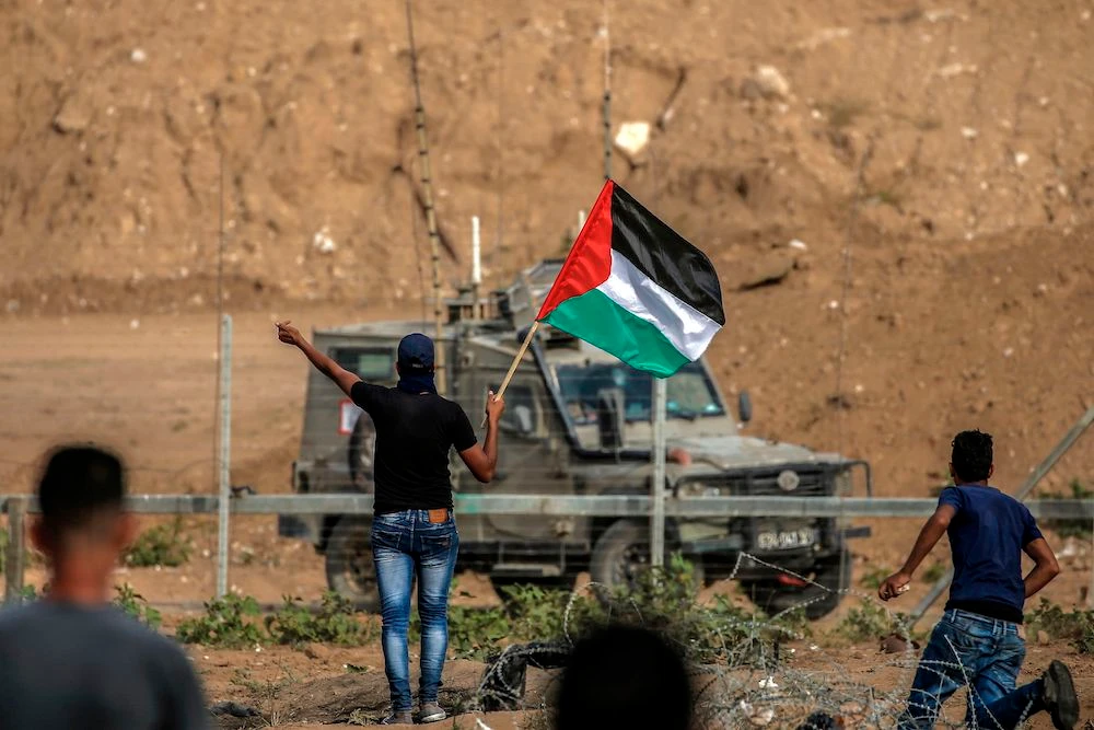 Palestinian protesters in Gaza last month. A conference on the Palestinian economy will take place in Bahrain later in June. (AFP/File photo)