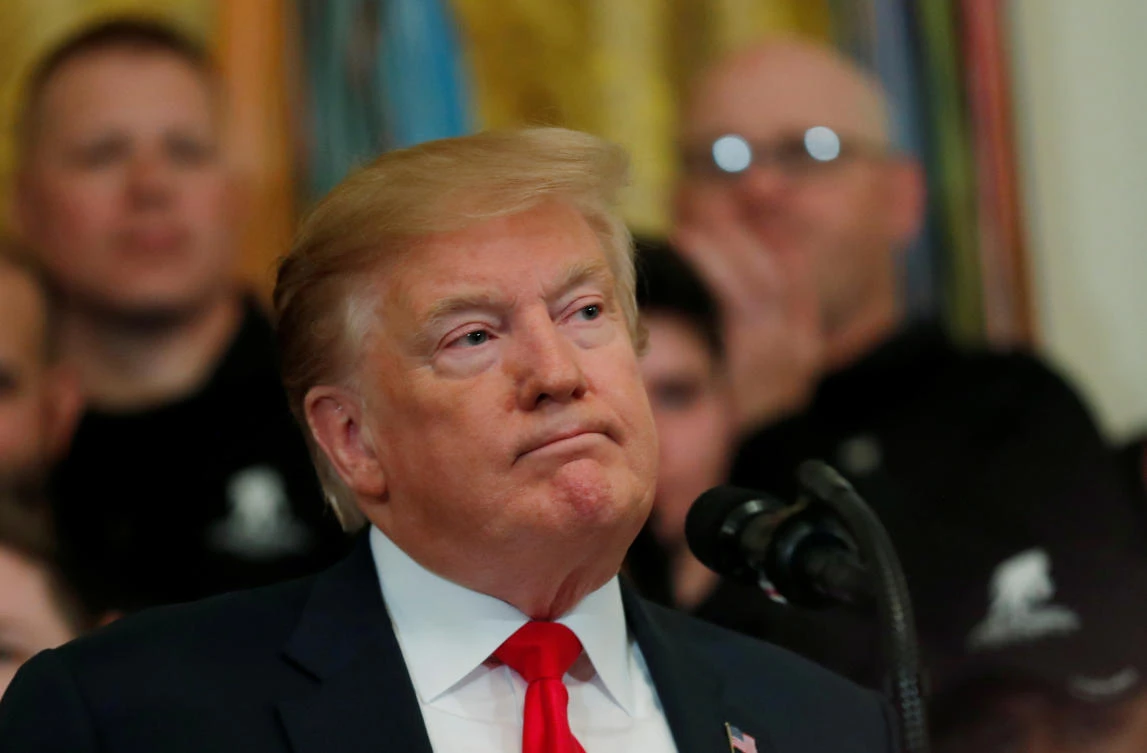 US President Donald Trump reacts as he speaks at the Wounded Warrior Project Soldier Ride event after the release of Special Counsel Robert Mueller’s report, in the East Room of the White House in Washington, US, April 18, 2019. (File/Reuters/Carlos Barria)