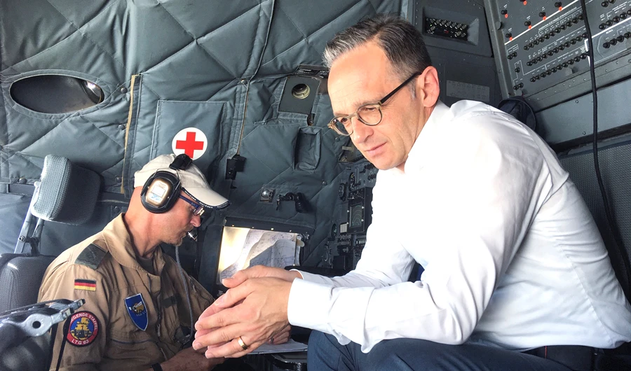 German Foreign Minister Heiko Maas sits in the C-160 Transall military plane at the airport in Baghdad, Iraq, on Saturday. (Reuters)