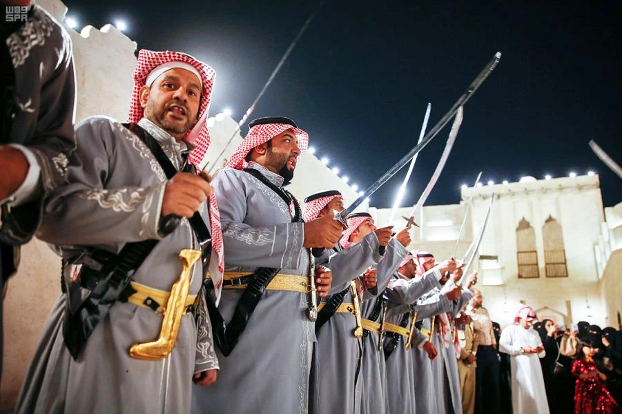 Local musicians perform at an event in Al-Ahsa, a governorate in Saudi Arabia's Eastern Province region. (SPA)