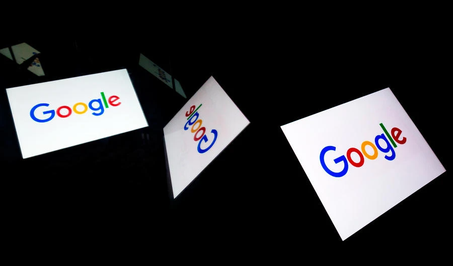 This file illustration picture shows the US multinational technology and Internet-related services company Google logo displayed on a tablet in Paris on February 18, 2019. (AFP)