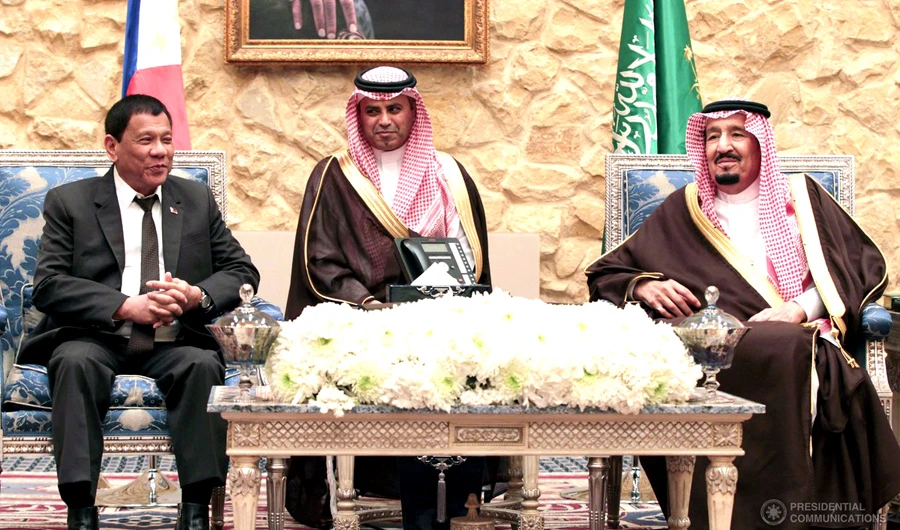 Philippine President Rodrigo Duterte and Saudi Arabia’s King Salman during the former’s state visit to the Kingdom in 2017.
