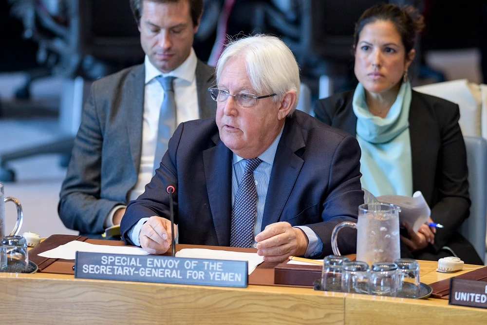 UN envoy for Yemen Martin Griffiths speaks at the UN Security Council on May 15, 2019, in New York. (File/AFP)