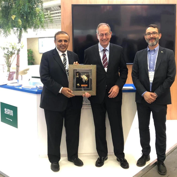 Saudi Public Transport Authority (PTA) Chairman Dr. Rumaih Al-Rumaihhas rceiving an award at the Global Public Transport Summit in Stockholm. (Supplied photo)