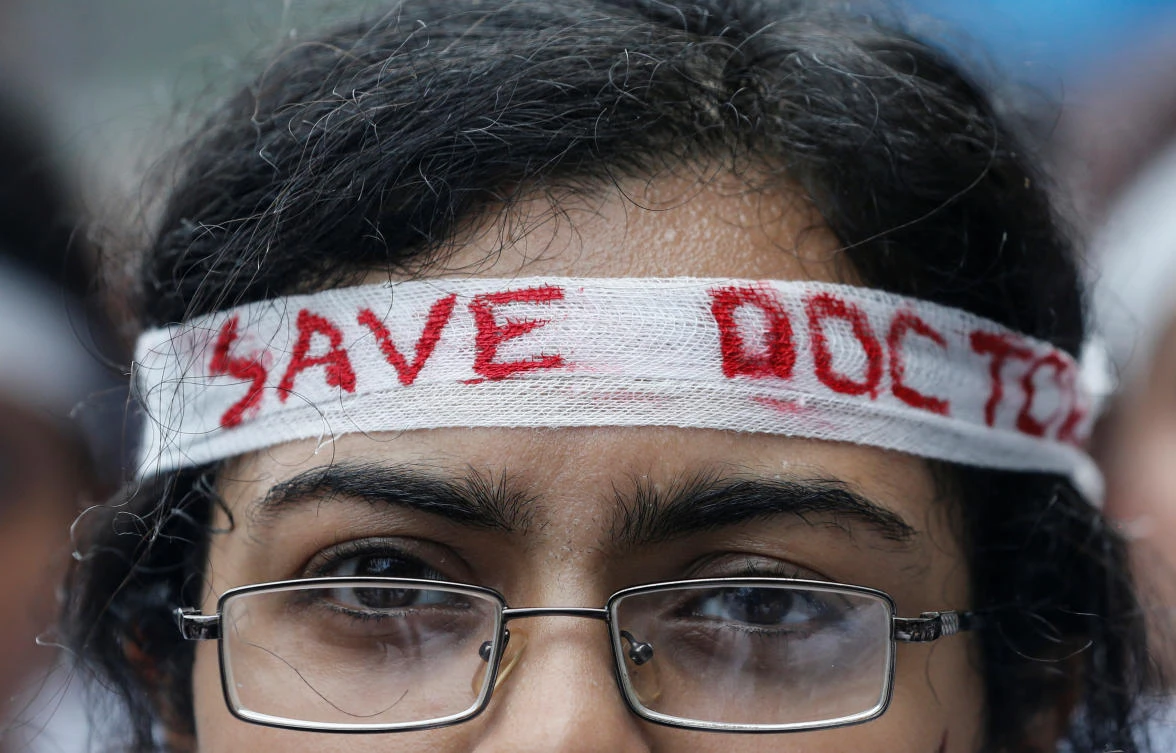 The protest was called by Indian Medical Association, during a nationwide doctors strike in Kochi, India on June 17, 2019. (Reuters/Sivaram V)