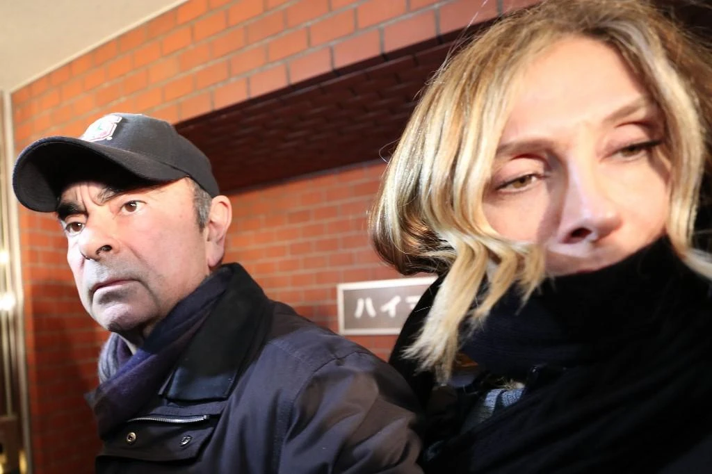 Carole Ghosn, right, is seeking US President Donald Trump’s intervention to press Japan for ‘fair trial conditions’ for her husband former Nissan chief Carlo Ghosn. (AFP)