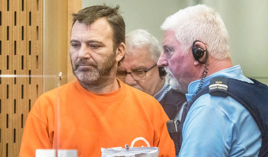 Philip Neville Arps, left, appears for sentencing in the Christchurch District Court, in Christchurch, New Zealand, Tuesday, June 18, 2019. (AP)