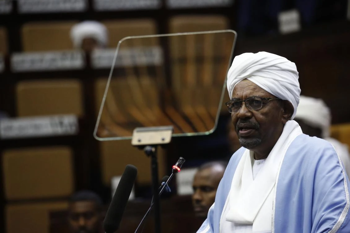 Former Sudanese President Omar Al-Bashir addressing parliament earlier this year before his overthrow. (AFP/File photo)