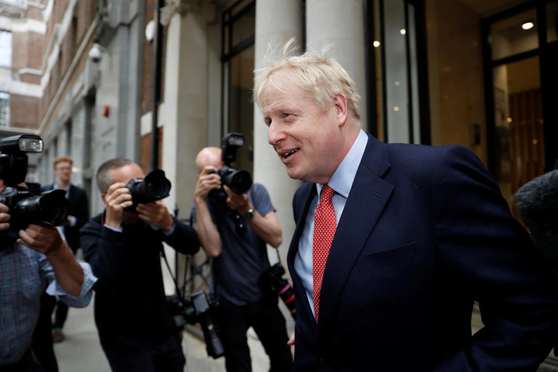 Boris Johnson, leadership candidate for Britain’s Conservative Prime Minister, leaves a hustings event in London, Britain, June 21, 2019. (Reuters/Peter Nicholls)