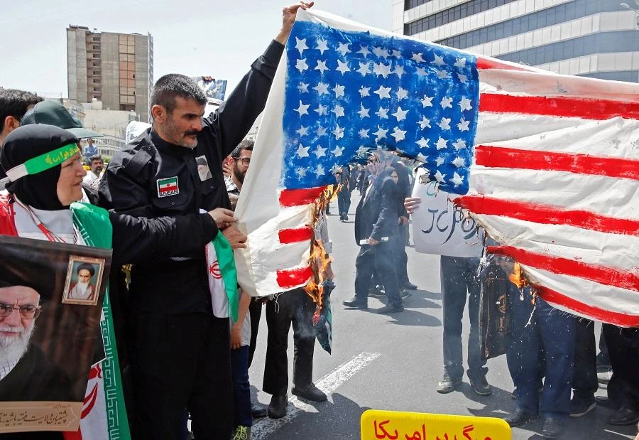 Iranian demonstrators burned a US flag in Tehran. (File/AFP)
