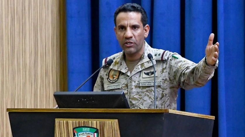Arab Coalition Spokesman Col. Turki Al-Maliki speaks at a press conference in Riyadh. (File/SPA)