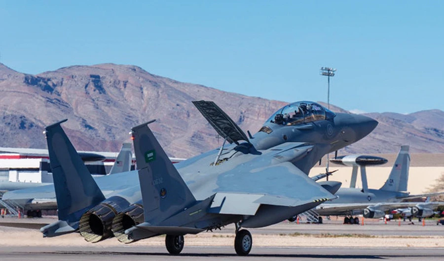 A Saudi Royal Air Force jet takes off at an airbase in the south of the Kingdom. The country faces increased drone attacks from Houthi militants. (SPA)
