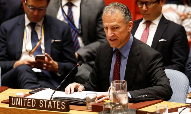 Acting U.S. Ambassador to the United Nations Jonathan Cohen, addresses the U.N. Security Council briefing on implementation of the resolution that endorsed the Iran nuclear deal at the United Nations headquarters in New York, U.S., June 26, 2019. REUTERS/Shannon Stapleton