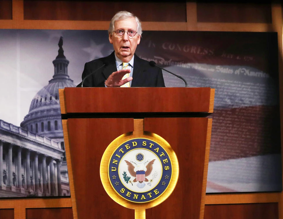 Senate Majority Leader Mitch McConnell speaks to the media during a news conference on Capitol Hill on June 27, 2019 in Washington. The US Senate has passed a $750 billion defense policy bill with provisions that target China on issues from technology transfers. (Mark Wilson/Getty Images/AFP)