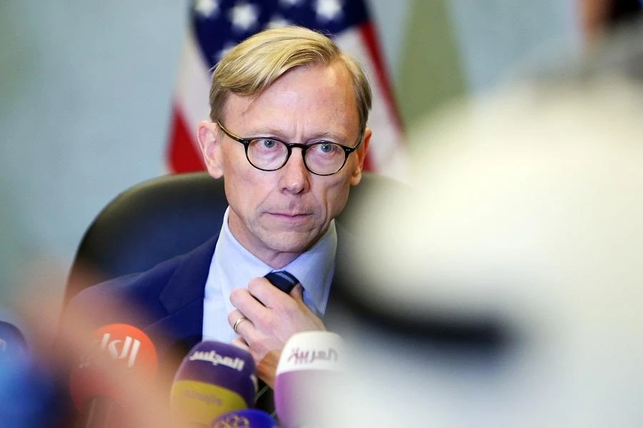 Brian Hook, the US Special Representative for Iran, looks on during a press conference in Kuwait City on June 23, 2019. (AFP)