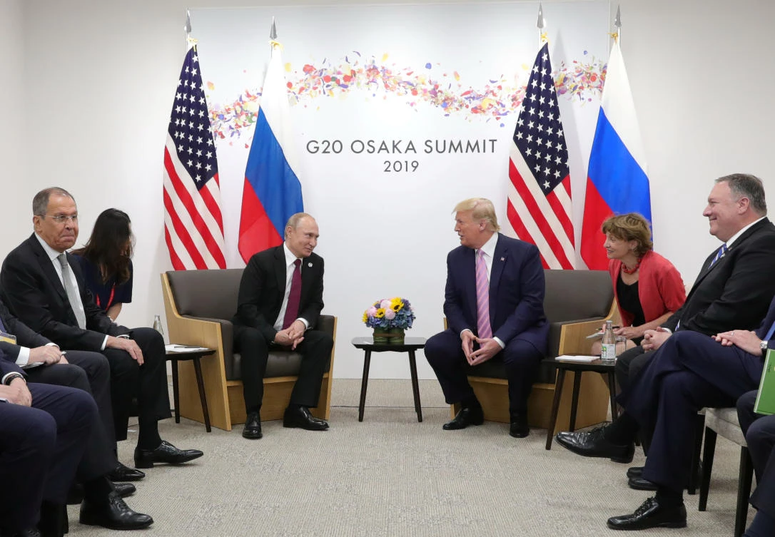 Russia’s President Vladimir Putin and US President Donald Trump met on the sidelines of the G20 summit in Osaka, Japan June 28, 2019. (File/Reuters)