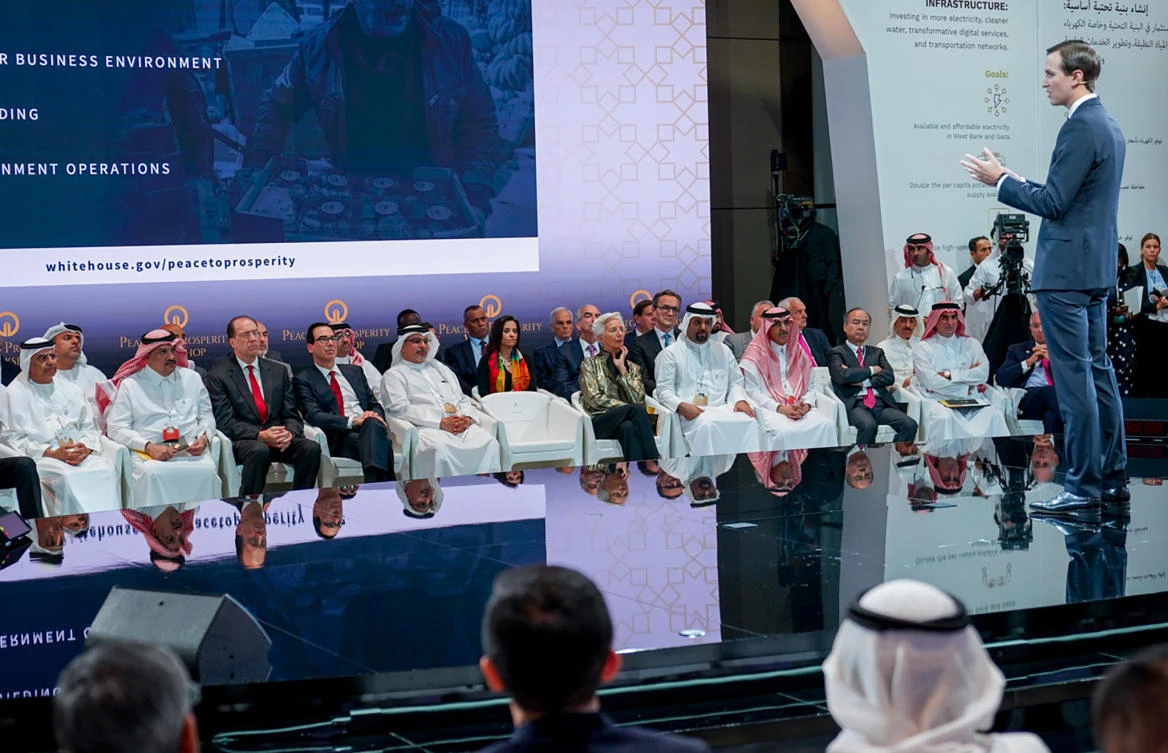 White House adviser Jared Kushner speaks during a US-sponsored Middle East economic conference in Manama on June 25, 2019. (AFP/ HO/ BNA)