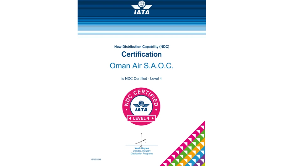 Oman Air has received the level 4 New Distribution Capability (NDC) certification from International Air Transport Association (IATA).