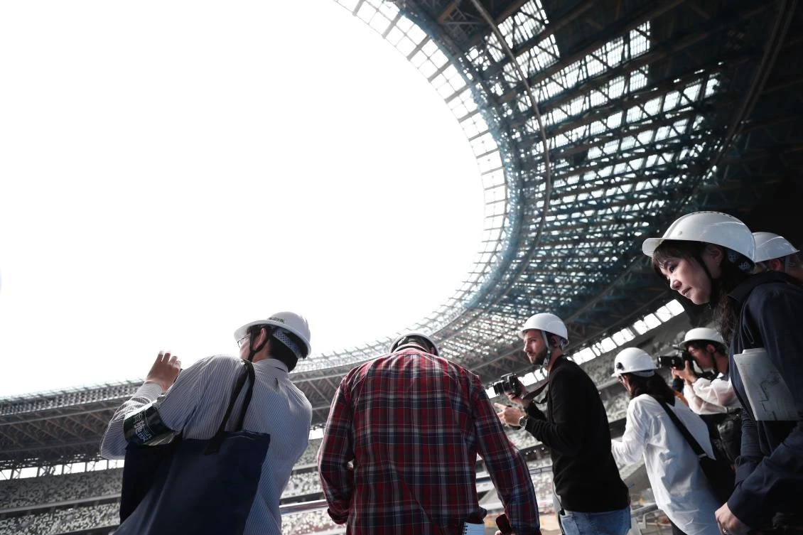 Tokyo’s new National Stadium is 90 percent completed with the opening of the Olympics just over a year away. (AFP)