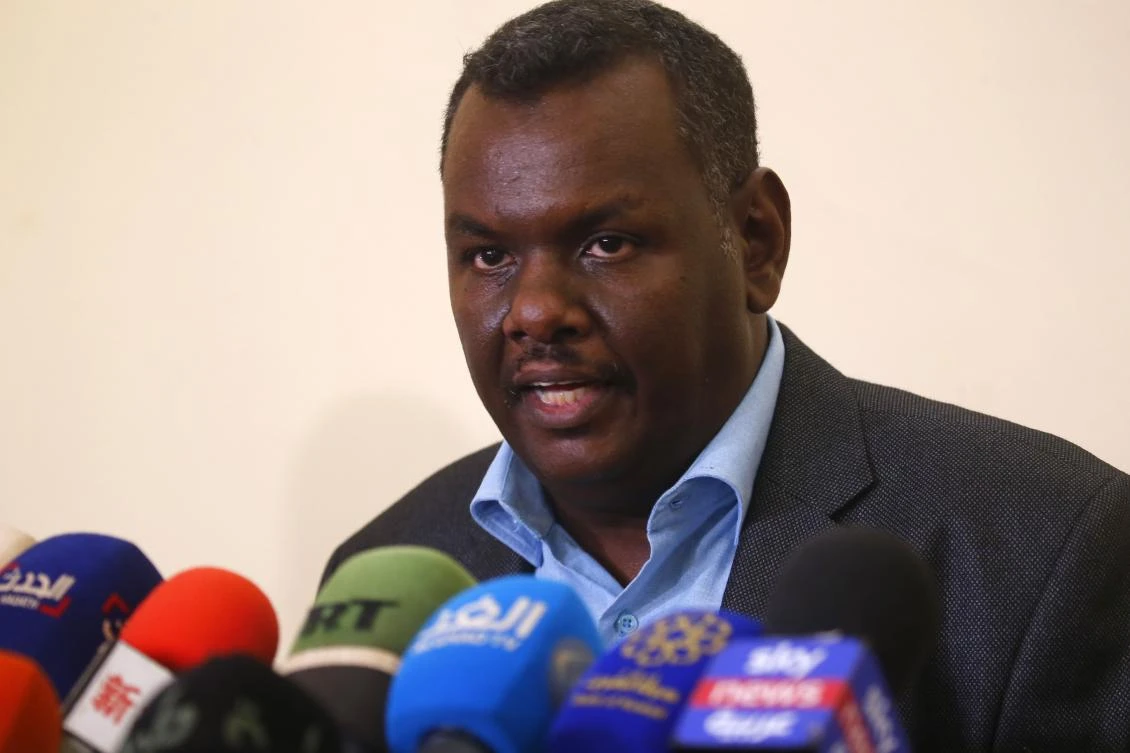 Prominent protest leader Madani Abbas Madani speaks during a press conference in the capital Khartoum on July 3, 2019, when they agreed to hold direct talks with the ruling generals. (AFP)