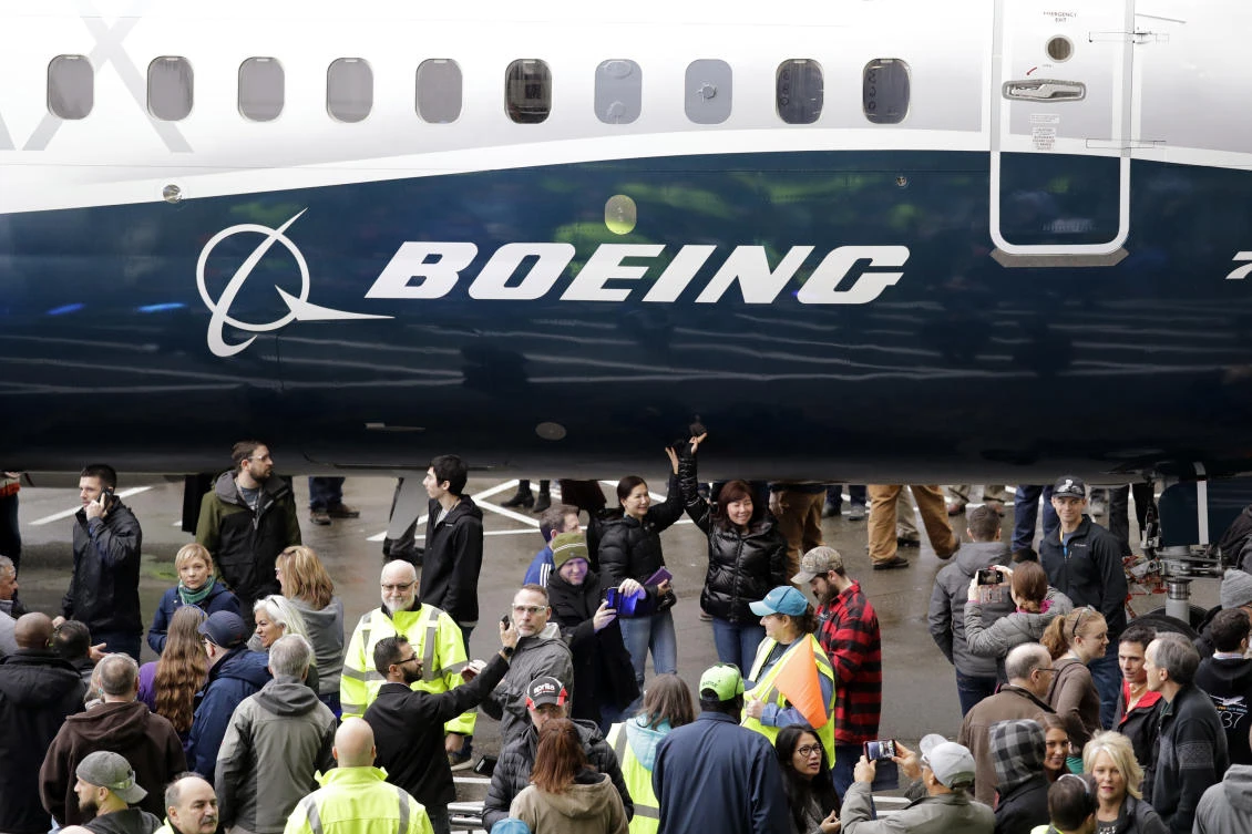 In this Feb. 5, 2018, file photo a Boeing 737 MAX 7, the newest version of Boeing's fastest-selling airplane, is displayed during a debut for employees and media of the new jet in Renton, Wash. (AP)