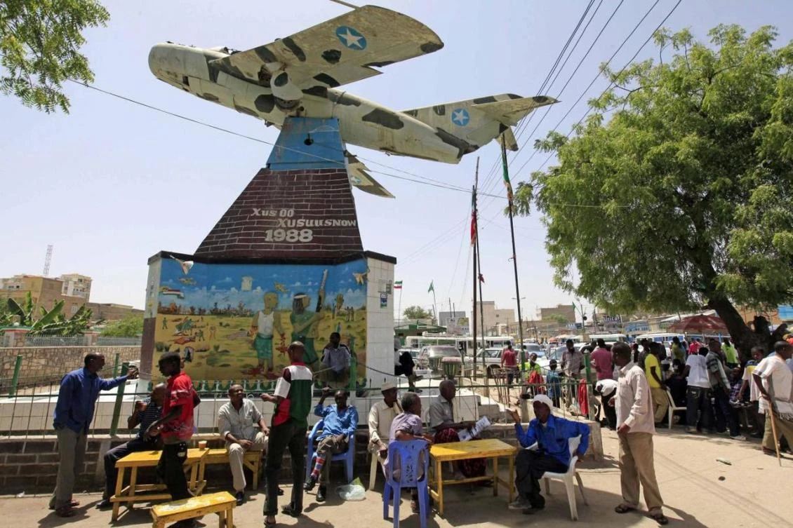 A war memorial featuring a MiG fighter in Hargeisa, Somaliland. The president of the breakaway northern territory received a red carpet welcome in Guinea’s capital, Conakry. (Reuters)