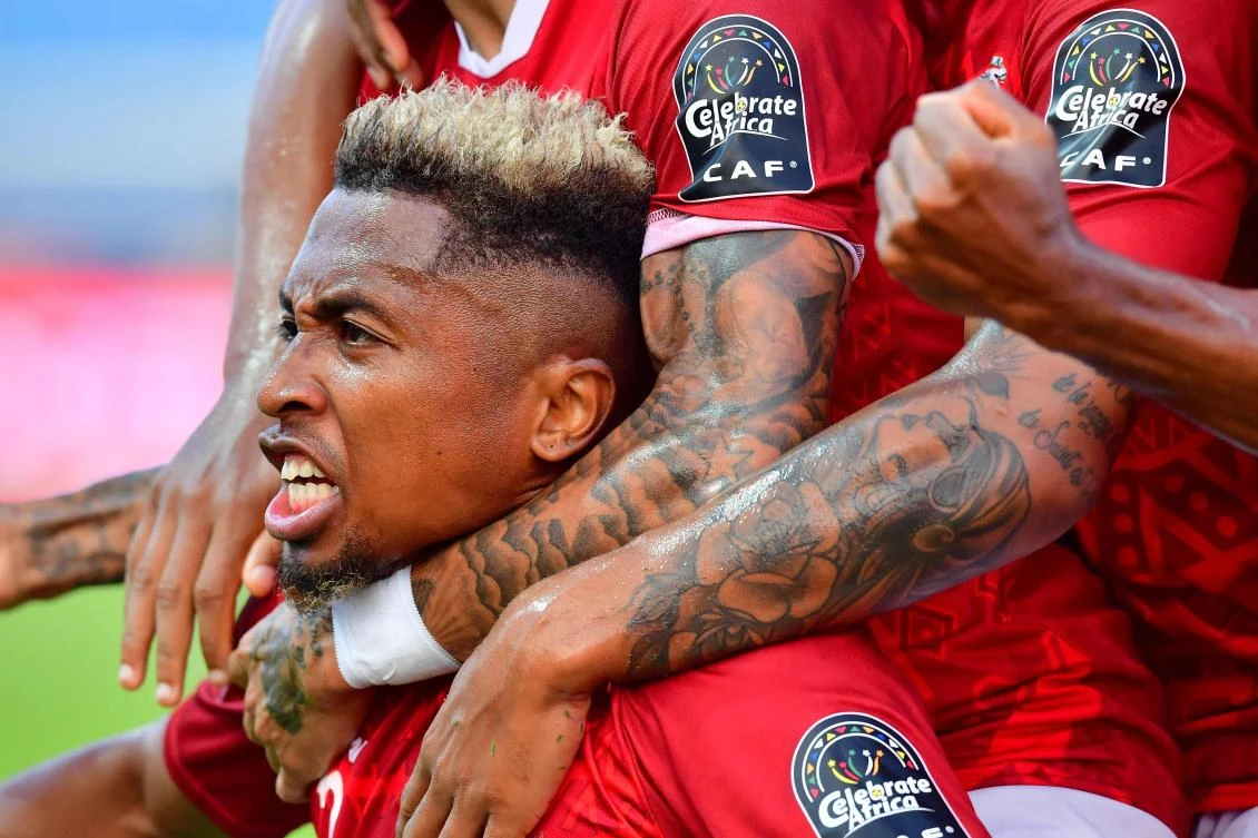 Madagascar’s midfielder Lalaina Nomenjanahary celebrates after scoring a goal during the 2019 Africa Cup of Nations match between Madagascar and Nigeria at the Alexandria Stadium. (AFP)