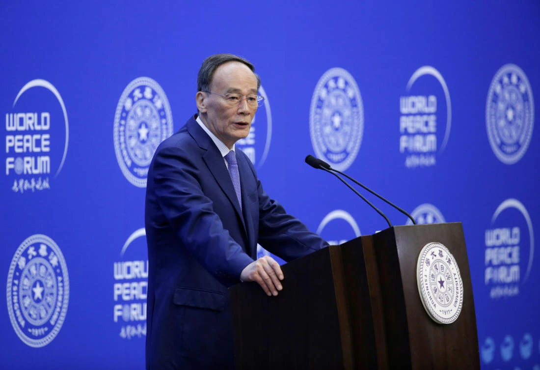 Chinese Vice President Wang Qishan was at the opening of World Peace Forum at Tsinghua University, in Beijing, China on July 8. (Reuters)