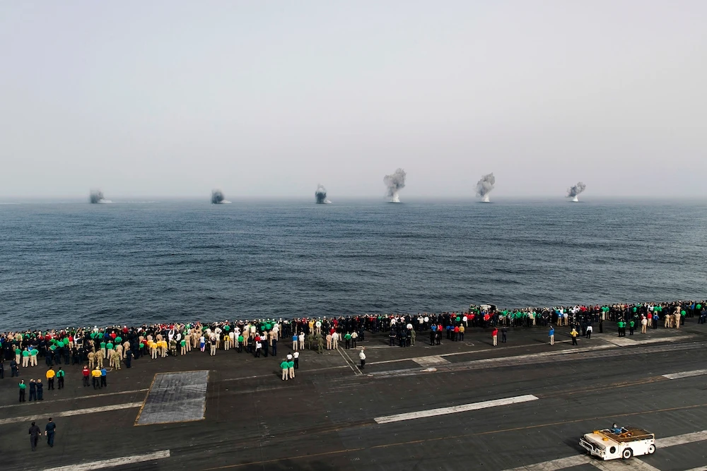 A US air power demonstration near the USS Abraham Lincoln in the Arabian Sea last week. (US Navy via AP)