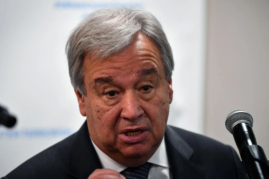 UN Secretary General Antonio Guterres delivers a speech at a joint press conference with African Union Commission (AUC) Chairperson following the opening session of the African-Regional High Level Conference on counter-terrorism in Nairobi, on July 10, 2019. (AFP)