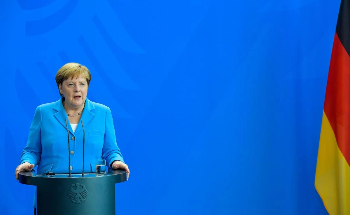 German Chancellor Angela Merkel addresses a joint press conference with the Finnish Prime Minister (unseen) at the Chancellery in Berlin on July 10, 2019. (AFP)