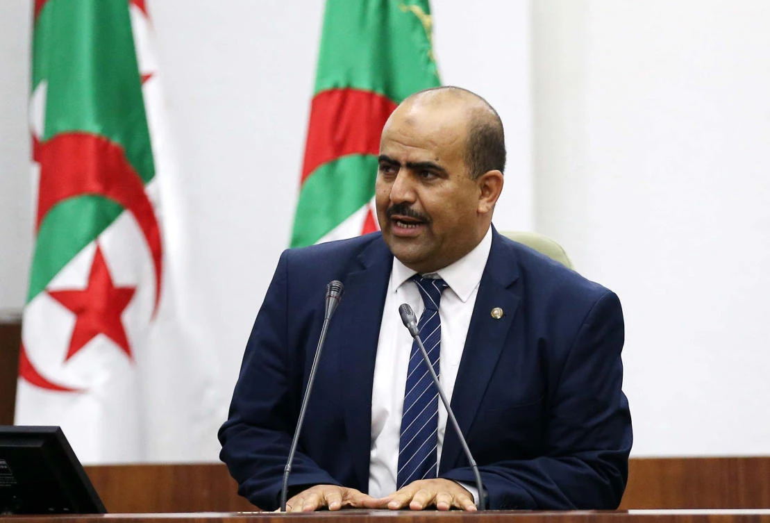 Newly elected speaker of Algeria's parliament, Slimane Chenine, leader of a parliamentary alliance of three small Islamist parties -- Ennhada, Adala and El Bina, deleivers a speech late on July 10, 2019 in Algiers. (AFP)