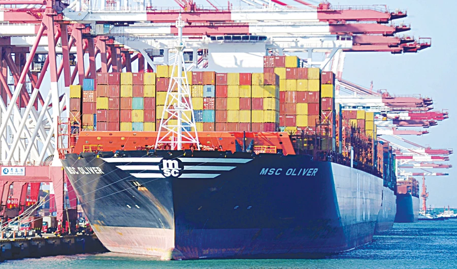 A ship at Qingdao port in Shandong province. China and the US are locked in a trade dispute which has seen them slap tariffs on each other’s goods. (AFP)