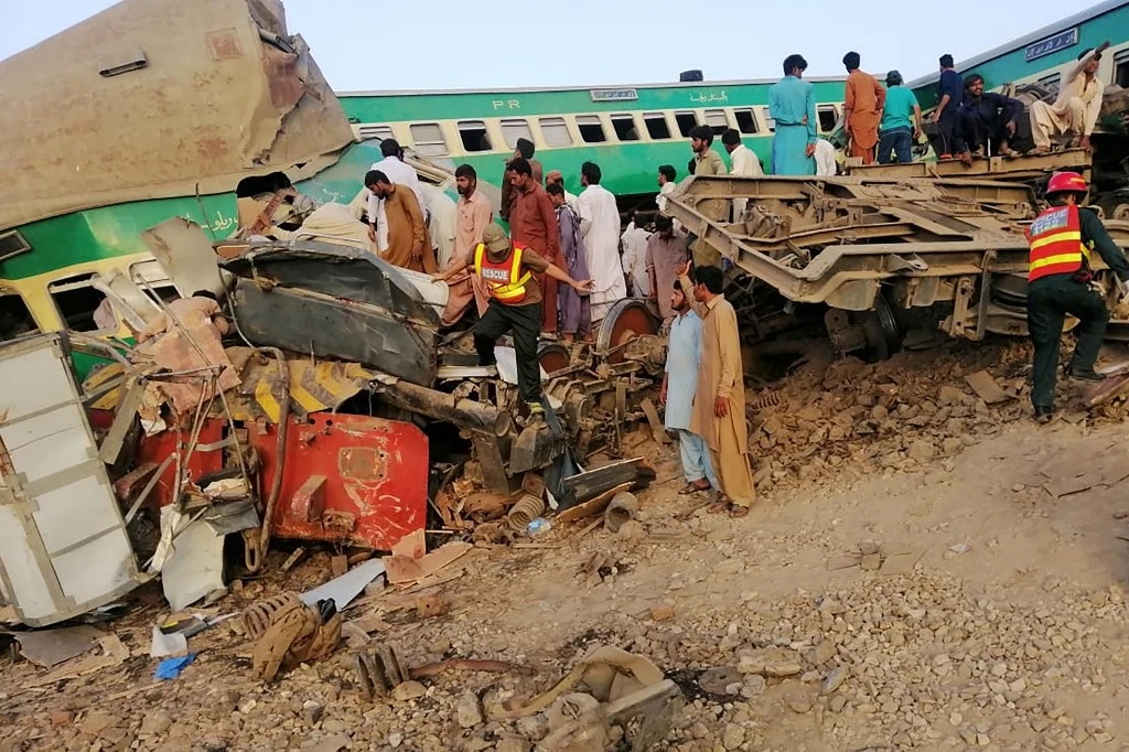 One of the trains was stationary as the other speeding train crashed into it. (AFP)