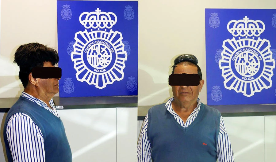 An undated handout composite photo released by the Spanish National Police on 16 July 2019 shows a man who was detained at Barcelona's El Prat airport allegedly carrying 500 grams cocaine hidden under a wig.