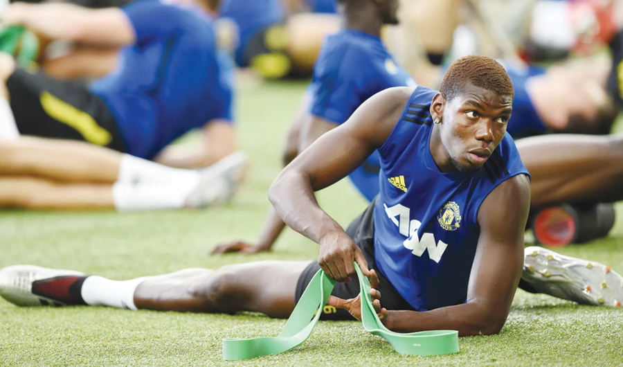 Manchester United’s Paul Pogba during a training session in Singapore on Friday, ahead of their International Champions Cup match against Inter Milan. (AFP)